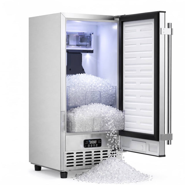 Front. Coolake - 15 in. 100 lb. Freestanding Undercounter Outdoor Nugget Ice Maker in Stainless Steel with Double Ice Basket for Home Bar - Stainless Steel.