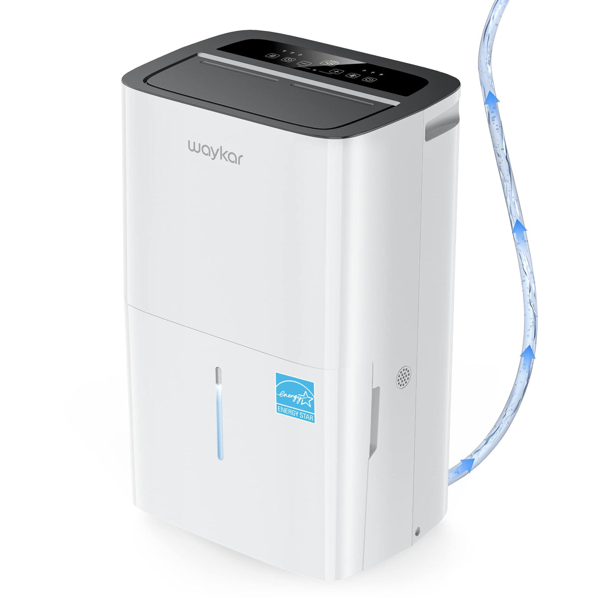 Waykar - 150-Pint Energy Star Dehumidifier with Auto-Swing and Built-in Pump, Home & Basement, Continuous Drainage - White