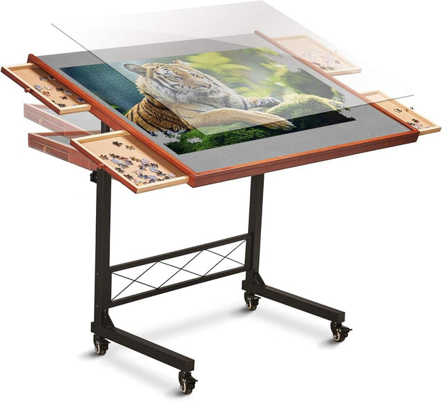 Front. JoyBerri - JoyBerri Puzzle Table for 1500 Piece Puzzles Adjustable Puzzle Board with Drawers Cover and Bonus Puzzle - Gray.