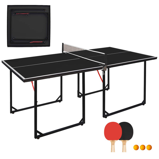 Front. Anysun - 6ft Foldable Ping Pong Table Set - Portable Mid-Size for Indoor/Outdoor, Includes Net, 2 Paddles & 3 Balls - Black.