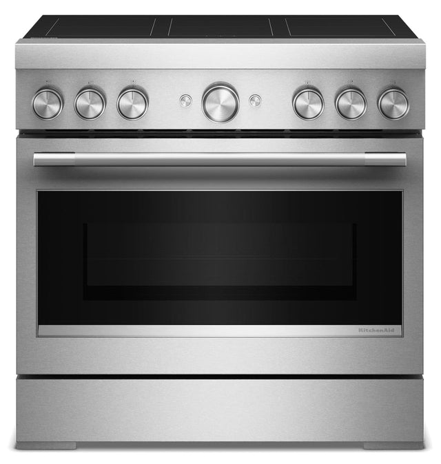 Front. KitchenAid - 36 in. Wide 6 element 5.1 cu. ft. Freestanding Electric Induction Commercial-Style Range with Air Fry - Stainless Steel.
