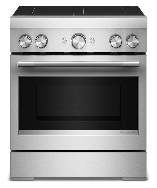 Front. KitchenAid - 30 in. Wide 4 element 4.1 cu. ft. Freestanding Electric Induction Commercial-Style Range with Air Fry - Stainless Steel.