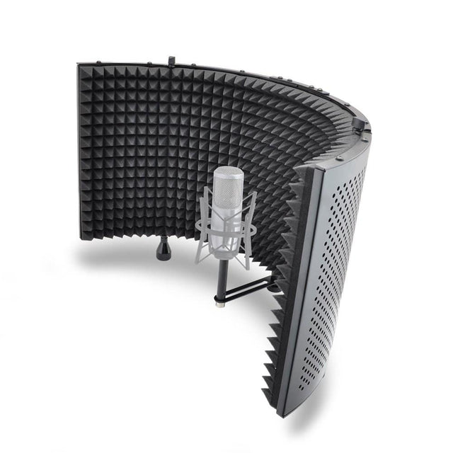 Front. Pyle - Pyle Microphone Isolation Shield, Sound Dampening Foam, Studio Quality, Adjustable Mic Depth, Folding Panels - Black.