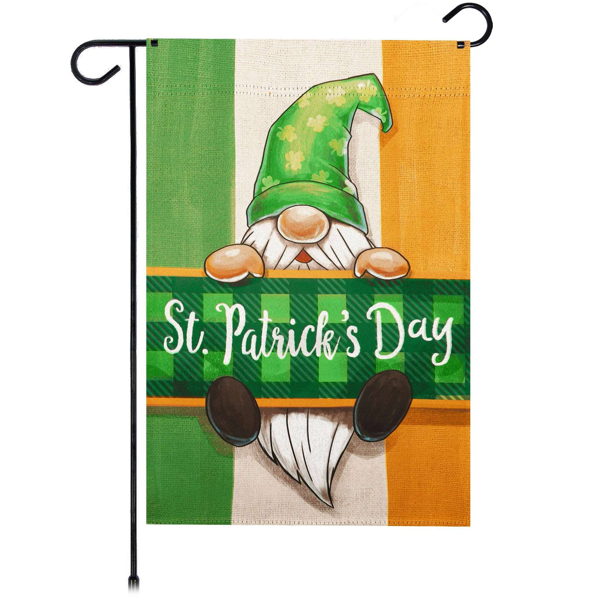 G128 - Happy St. Patrick's Day Gnome Garden Flag 12x18 in Double-Sided - Green, Orange, White