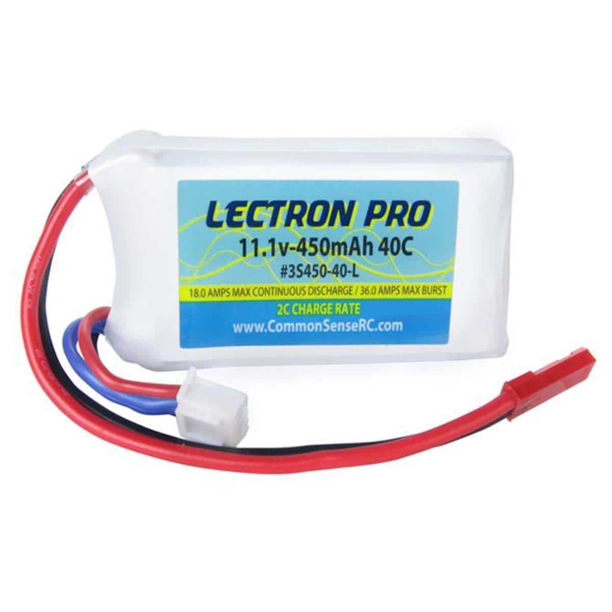 COMMON SENSE RC - Lectron Pro 11.1V 450mAh 40C Li-Po Battery w/JST Connector