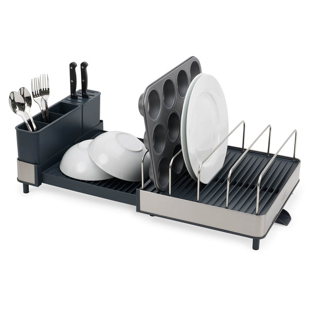 Front. Joseph Joseph - Extend Max Steel Expandable Dish Rack - Grey.