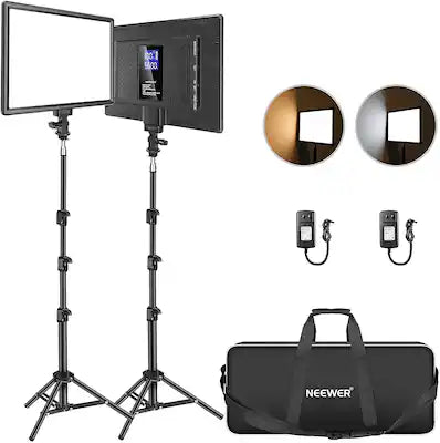 Neewer - 13" LED Video Light Kit (2-Pack) - Dimmable Bi-Color Panels with Tripods & Battery for Studio