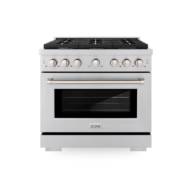 Front. ZLINE - 36 in. Wide 6 Burner 5.2 cu. ft. Paramount Freestanding Gas Range Cooktop and Convection Gas Oven in Stainless Steel - Stainless Steel.