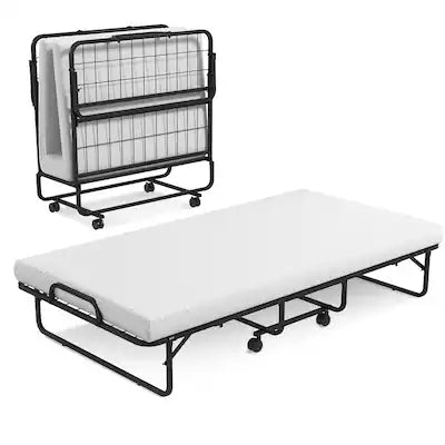 Costway - Heavy Duty Foldable Bed Metal Guest Bed Daybed with 4 inch Mattress Memory Foam
