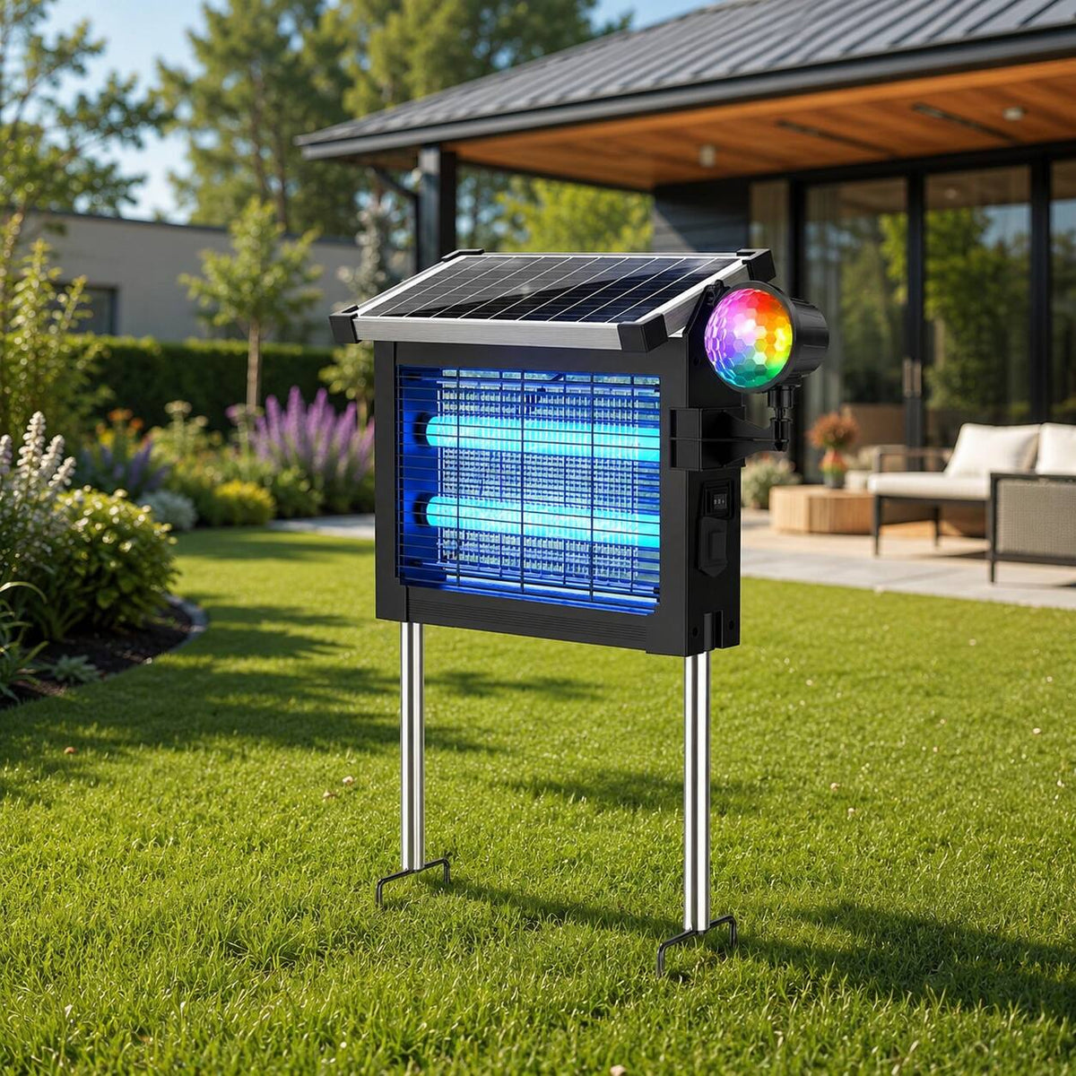 Anysun - Solar Bug Zapper Outdoor – 4500V Mosquito Zapper with Projector Light, Cordless Fly Insect Zapper Waterproof for Patio - Black