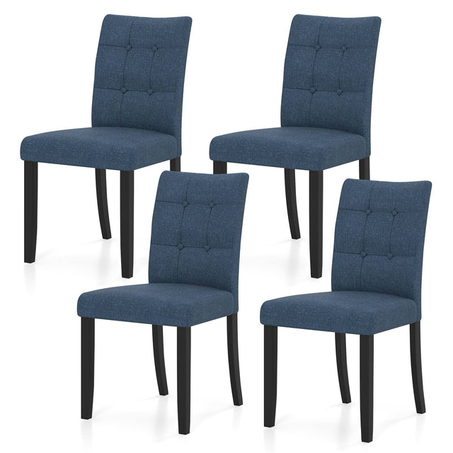 Front. Gymax - Gymax 4PCS Tufted Dining Chairs Upholstered Kitchen Armless Side Chairs w/Padded Seat - Dark Blue, Black.