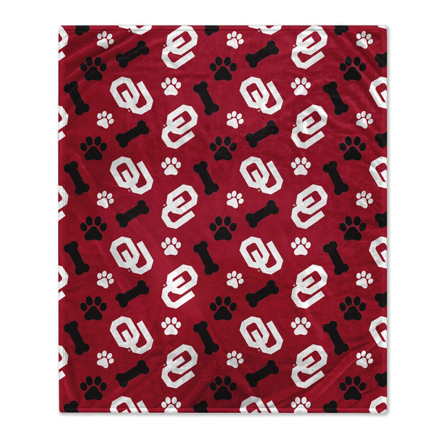 Front. Pegasus - Oklahoma Sooners 40" x 50" Lightweight Bones Flannel Fleece Pet Blanket - Red.