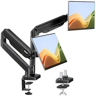 Acer - Dual Monitor Arm, Fully Adjustable Gas Spring Monitor Stand for 17–32″ Screens, Computer Desk Arm with VESA Mounts