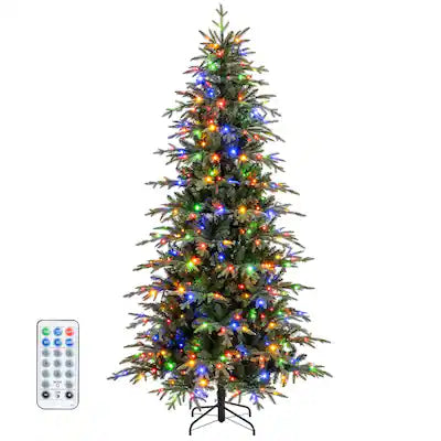 Costway - 7.5 FT Artificial Christmas Tree Pre-Lit Xmas Tree with 1195 Branch Tips