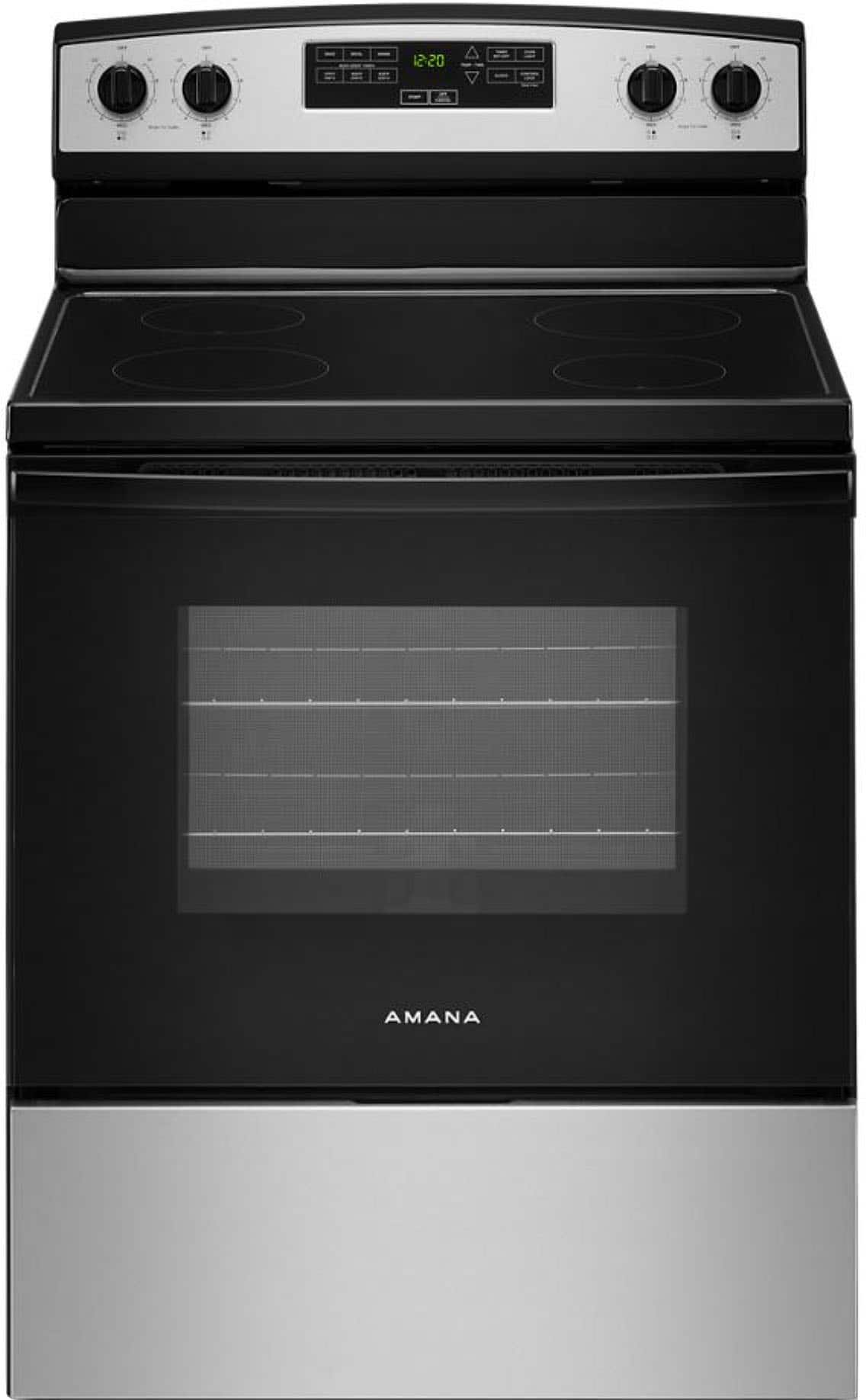 Amana - 30 in. Wide 4 elements 4.8 cu. ft. Freestanding Electric Range with Extra-Large Oven Window - Stainless Steel