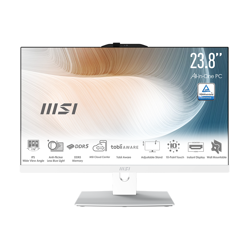 MSI - Modern AM242TP 1M – 23.8” FHD Touch-Screen All-In-One – Intel Core 5 120U 2024 – 16GB Memory – 1TB Storage - White