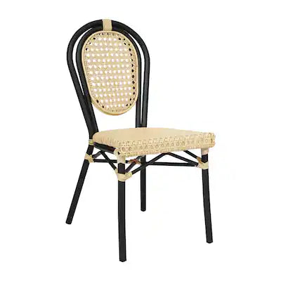 Emma + Oliver - Reims Indoor/Outdoor Stacking Thonet Bistro Style Chair with PE Cane Rattan Seat and Finished Metal Frame