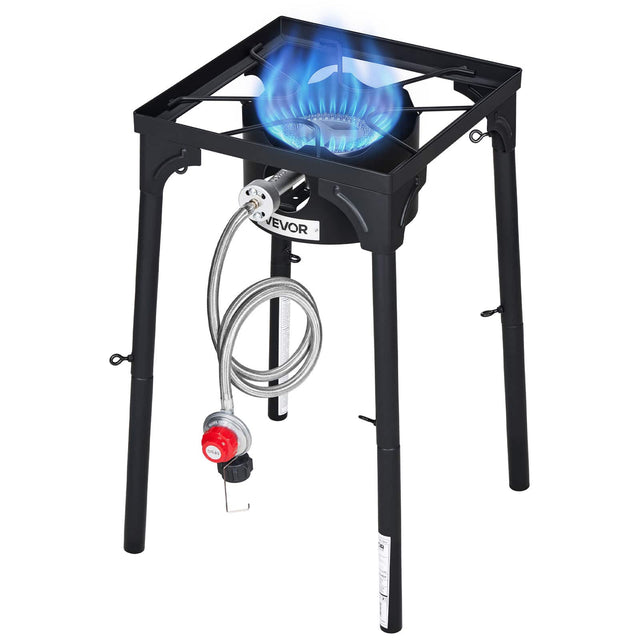 Front. VEVOR - Single Burner Outdoor Propane Gas Stove, 100,000 BTU Propane LPG Gas Camping Stove, Heavy Duty Carbon Steel Outdoor - Black.