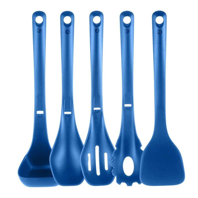 Front. NutriChef - NutriChef Kitchen Cooking Utensils Set, Includes Spatula, Pasta Fork, Slotted Spoon, Solid Spoon (Blue) - NCWSTKBULUTENS.