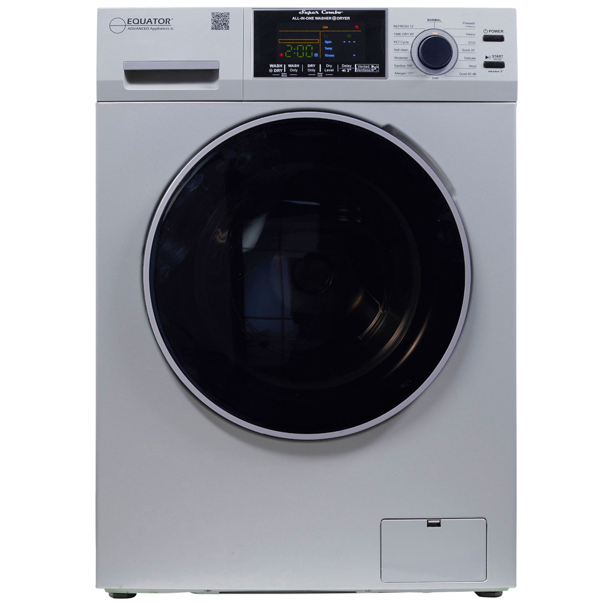Equator - 1.62 cu ft. VENTLESS/VENTED Convertible All-in-One Combo Washer Dryer | PET Sensor Dry Compact 110V - EZ 4600 - Silver