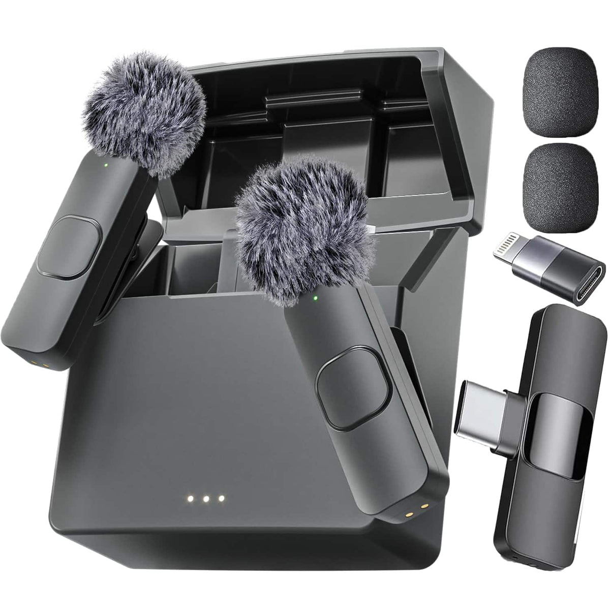 Mini Mic Pro - Wireless Microphone for iPhone, iPad, Android, Lavalier Microphone for Video Recording (with Charging Case) - Charging Case + All iPhones & Androids