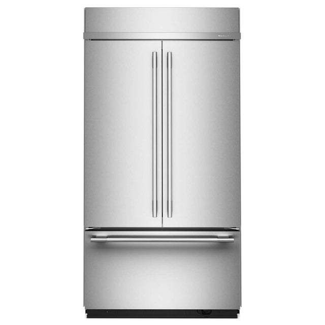 Front. KitchenAid - 42 in. Wide 24.2 cu. ft. Built-In French Door Bottom Mount Refrigerator - Stainless Steel with PrintShield Finish.