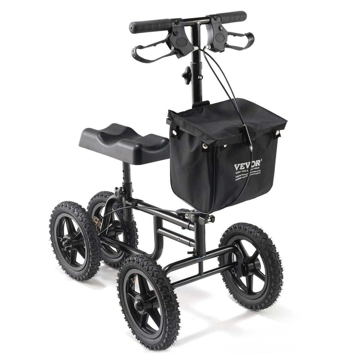 VEVOR - Folding Knee Scooter,Carbon Steel Steerable Knee Walker with Height-Adjustable Handlebar,Knee Pad,12" All-Terrain Wheel - Black