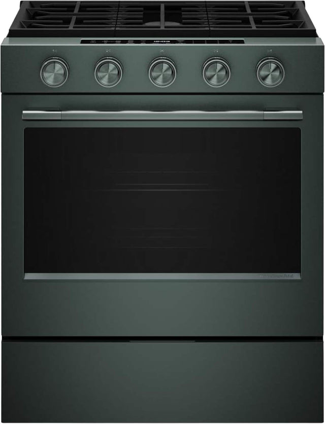 Front. KitchenAid - 30 in. Wide 5 burners 5.0 cu. ft. Slide-In Gas True Convection Range with  Self Clean, Steam Clean, and 2-in-1 Burner - Juniper.