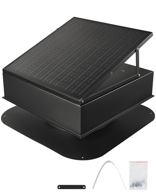 Front. VEVOR - Roof Attic Exhaust Fan, 35W Smart Solar Roof Ventilation Fan Auto Temperature Control, 2400 CFM Airflow Built-in - Black.