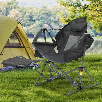 Ainfox - Hammock Camping Chair with Pedal and Mesh Seat For Outside Summer Foldable Portable Rocking Chairs for Adults