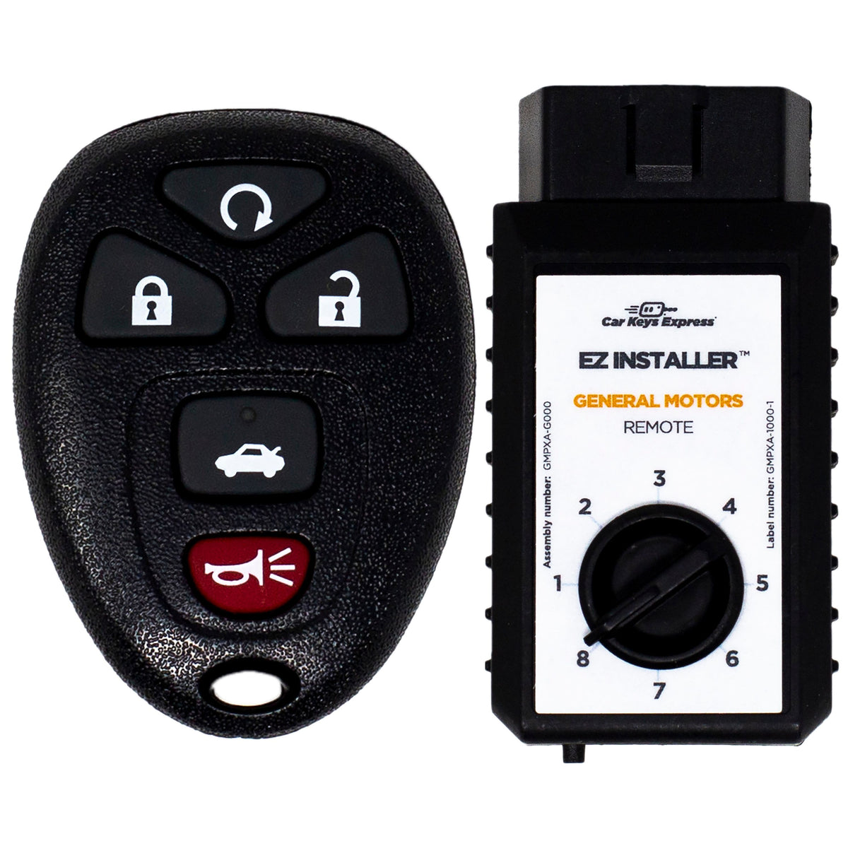 Car Keys Express - Replacement GM Remote - 5 Buttons (Lock, Unlock, Panic, Trunk, and Remote Start) Includes Programmer - Black