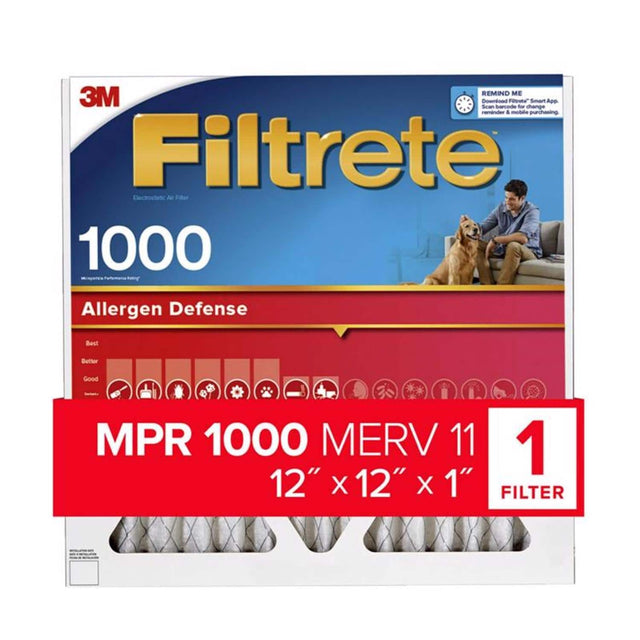 REMIND ME 3M Scan barcode for Smart App change reminder & mobile purchasing Filtrete Electrostetic Air Filter 1000 Allergen Defense Best Better Good MPR 1000 MERV 11 12" X 12" X 1" 1 FILTER