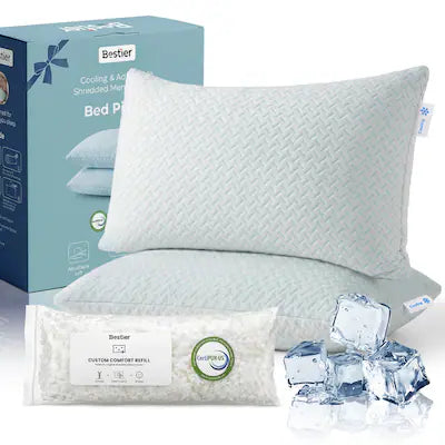 Bestier - Set of 2 Adjustable Memory Foam Pillows, Dual-Sided Cooling & Bamboo Cover, All Sleeper Neck Support