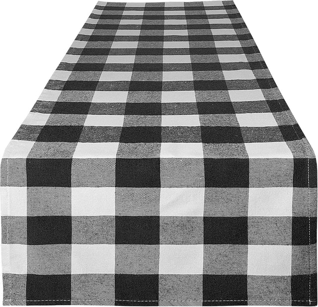 Front. Zulay Kitchen - Zulay Home 14"x72" Table Runner - Thick Poly Cotton Buffalo Plaid Table Runners - Black and White.