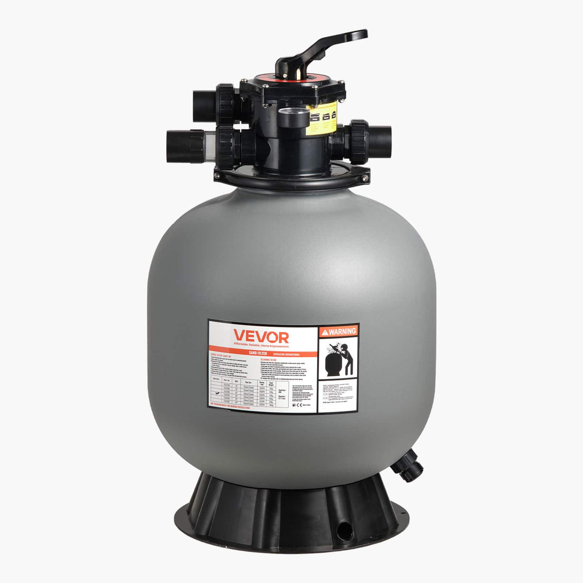 VEVOR - Sand Filter, 20-Inch, 50 GPM Above Inground Swimming Pool Sand Filter System, with 7-Way Multi-Port Valve, Backwash - Light Gray