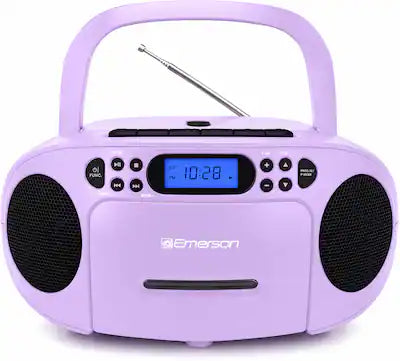 Emerson - Portable CD Player Boombox with Cassette Player Combo, Tape Recorder, AM/FM Radio, AUX Input, (EPB-3003