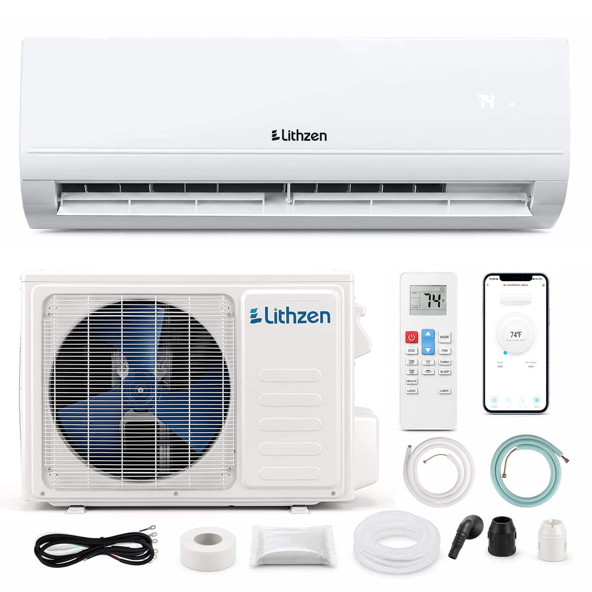 Costway - Lithzen 18000 BTU Mini Split AC/Heating System, 17 SEER2 208/230V, 1.5 Ton Heat Pump - White