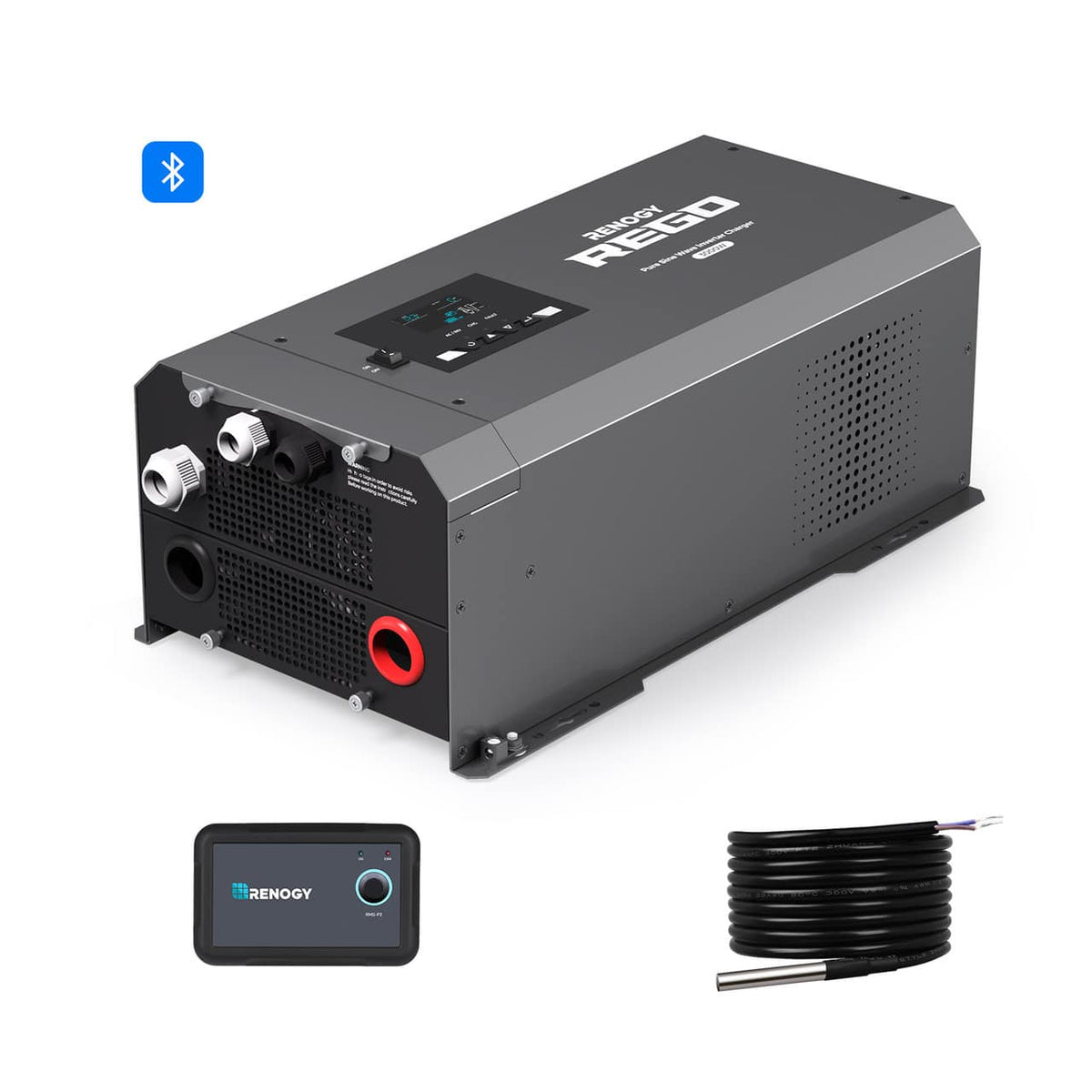 Renogy - REGO 12V 3000W Pure Sine Wave Inverter Charger w/ LCD Display - Black