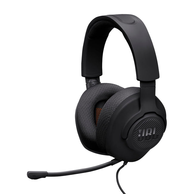 Front. JBL - Quantum 100M2 Wired over-ear gaming headset with detachable mic and mute option - Black.