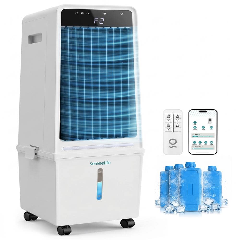 SereneLife - 1500 CFM Evaporative Air Cooler with 15L Tank, Oscillation, Remote & Ice Packs - White