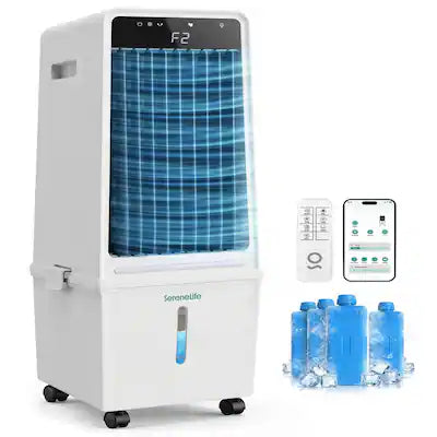 SereneLife - 1500 CFM Evaporative Air Cooler with 15L Tank, Oscillation, Remote & Ice Packs