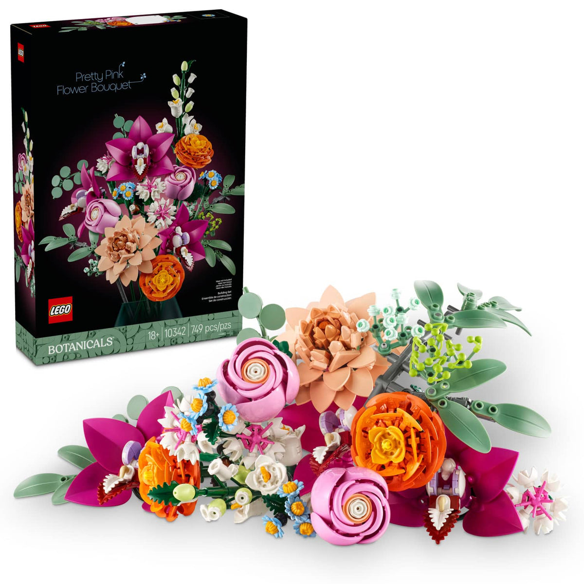 LEGO - Botanicals Pretty Pink Flower Bouquet Building Set for Adults - 10342