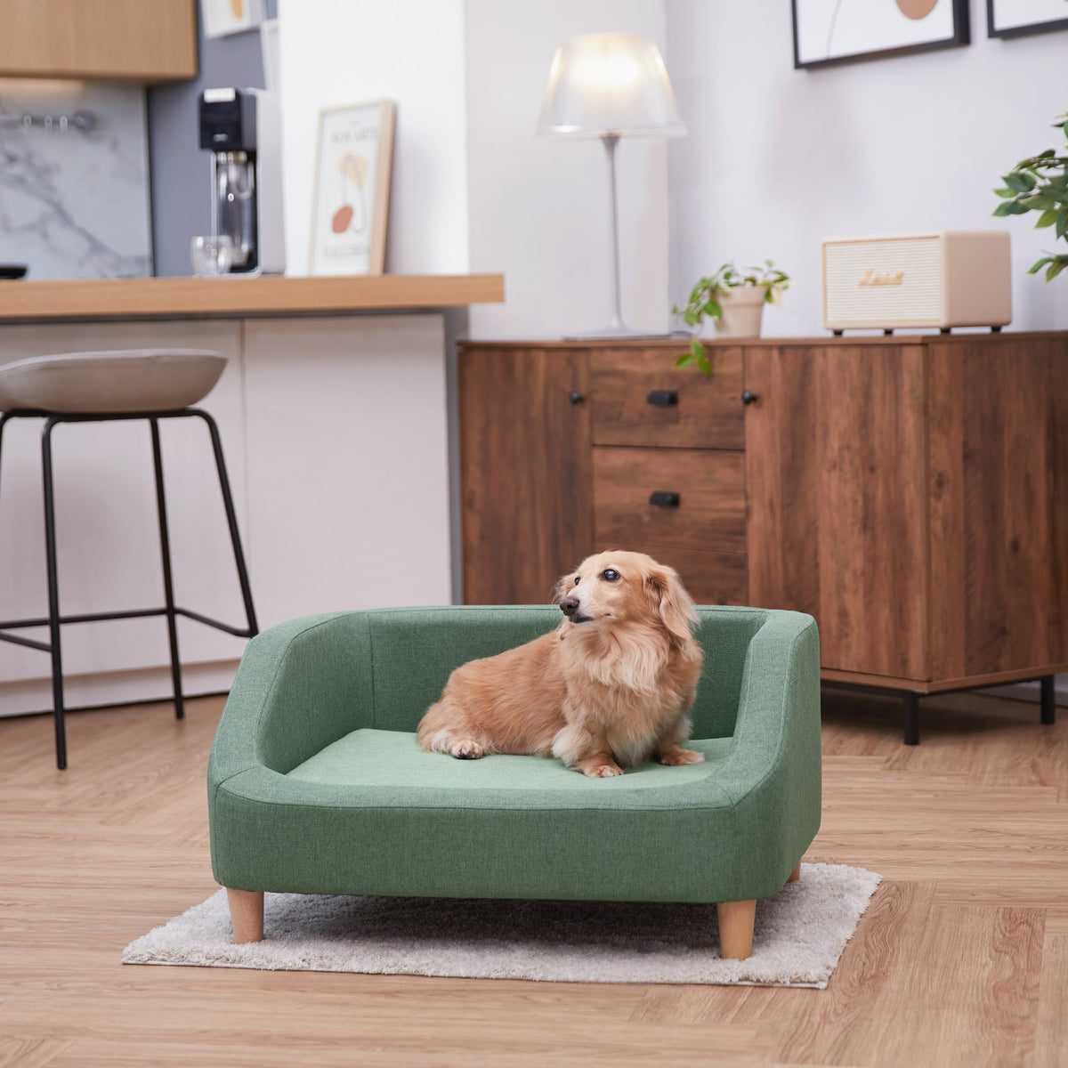 Teamson - Pets 15.51" Bennett Linen Sofa Dog Bed for Small and Medium Dogs, Sea - Green