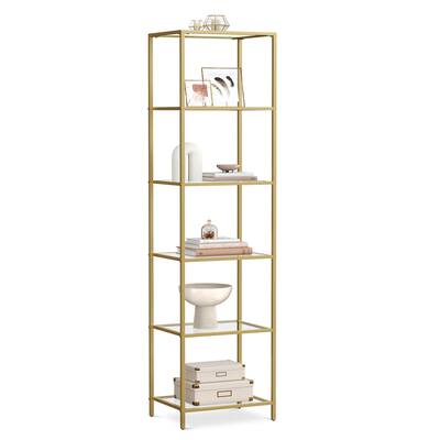 Songmics Home - Bookcase, 6-Tier Bookshelf, Slim Shelving Unit for Bedroom, Bathroom, Home Office, Tempered Glass, Steel Frame