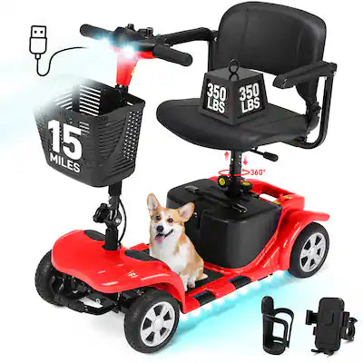 Hover Heart - 4 Wheel Electric Mobility Scooter for Adults & Seniors, Travel Scooter with Seat, Basket,Phone & Cup Holder
