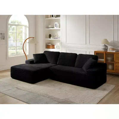 Meqiodas - 93.7'' Modern Boneless Sofa Couch, Corduroy Modular Sectional Sofa With L-Shape Chaise, No Assembly Required