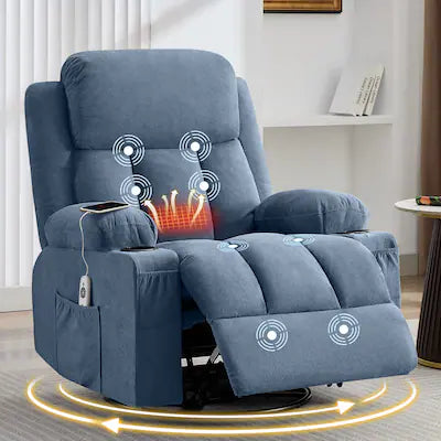 Anysun - Swivel Rocker Recliner with Heat & Massage - Side Pocket, USB Port & 2 Cup Holders for Living Room