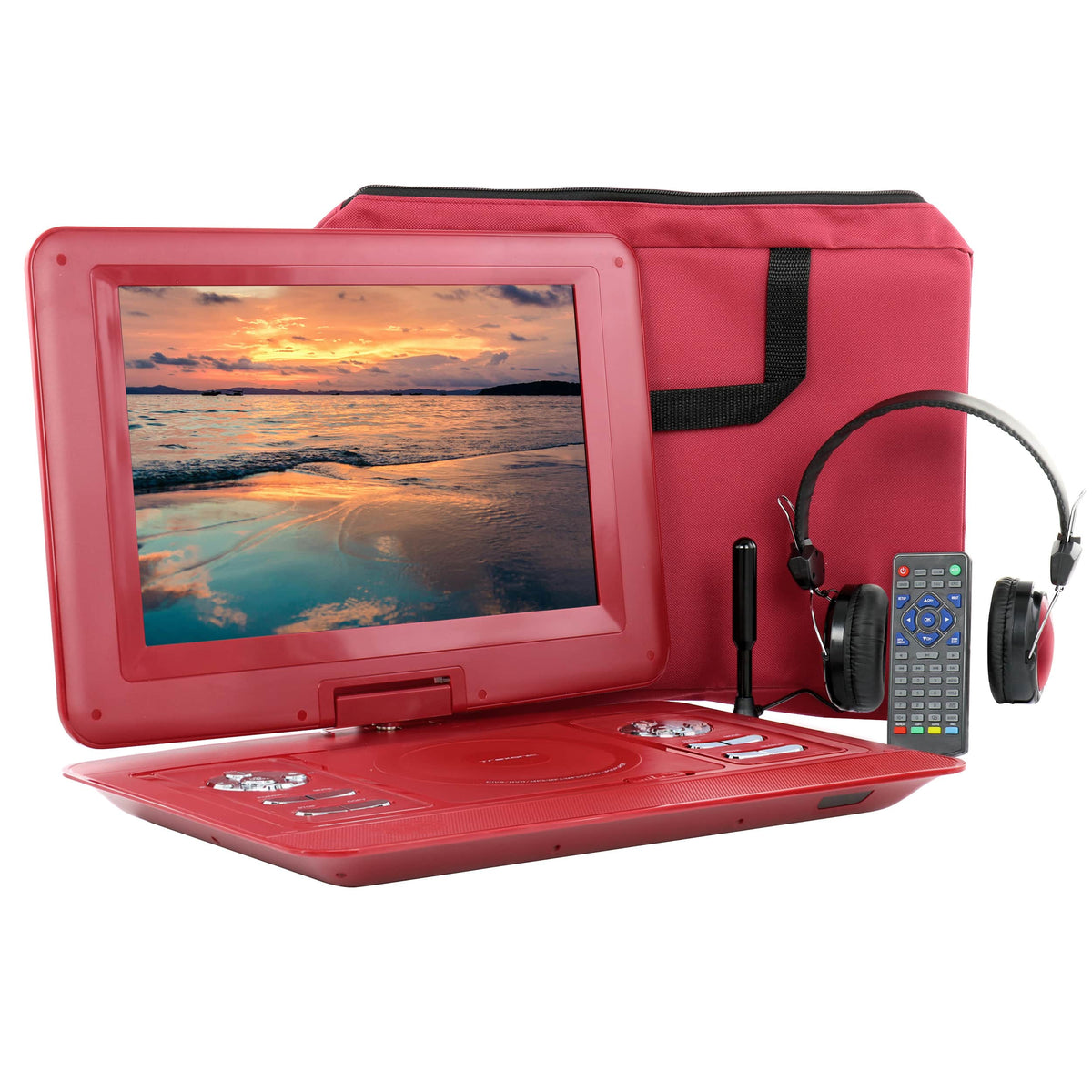 Trexonic - 13.3 Inch Portable TV DVD Player with Color TFT LED Screen and USB/HD/AV Inputs - Red