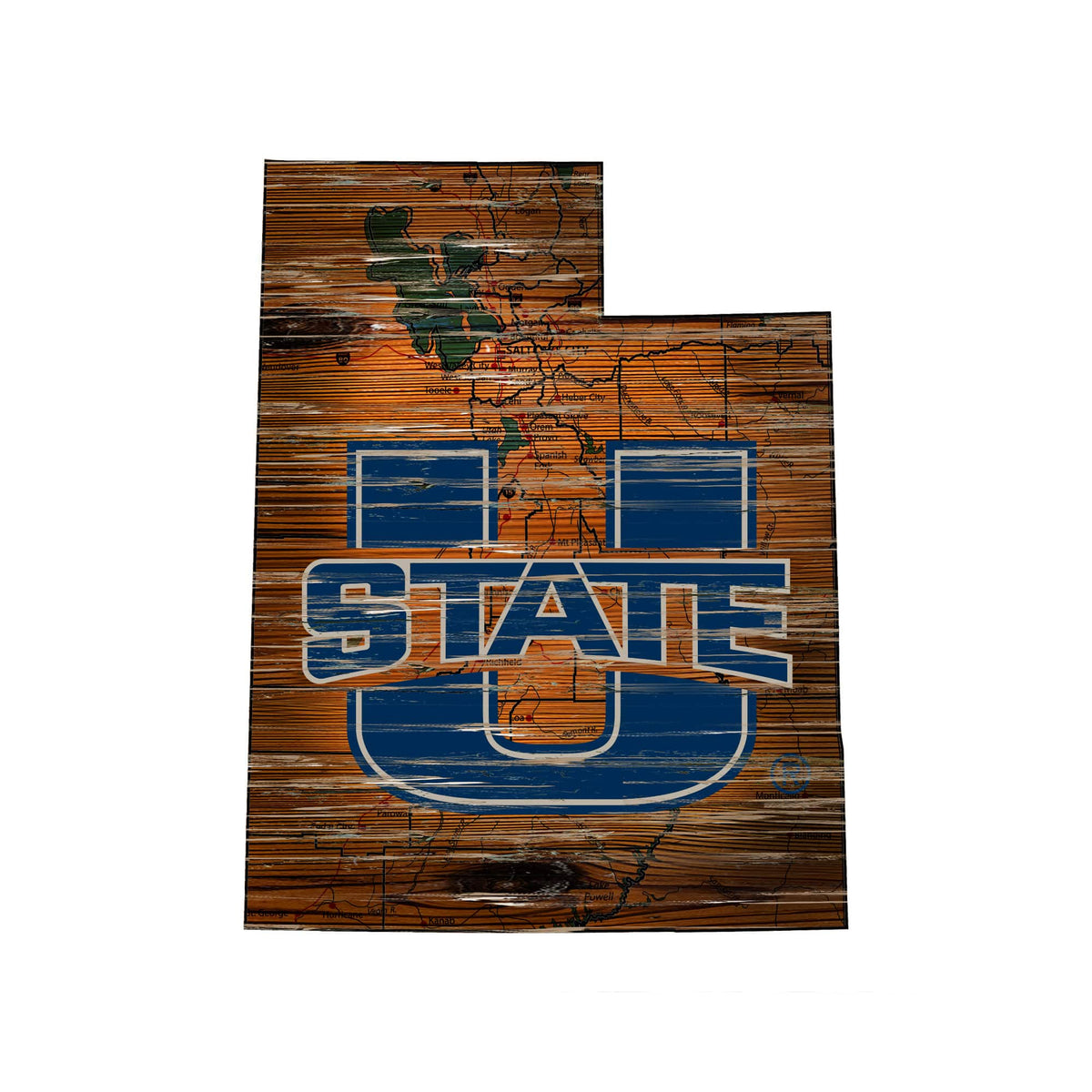 Fan Creations - Utah State Aggies 23.5" x 23.5" Distressed State with Logo Sign - Multicolor