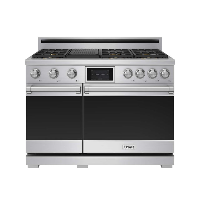Front. Thor Kitchen - 48 in. Wide 7 Burner 7.6 Cu Ft. Freestanding Double Oven Dual Fuel Gas Range - Stainless Steel.
